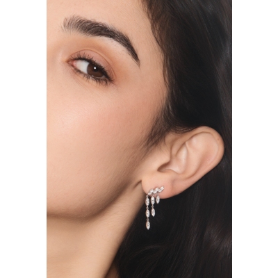 Pendientes colgantes tres filas oro blanco 18 diamantes