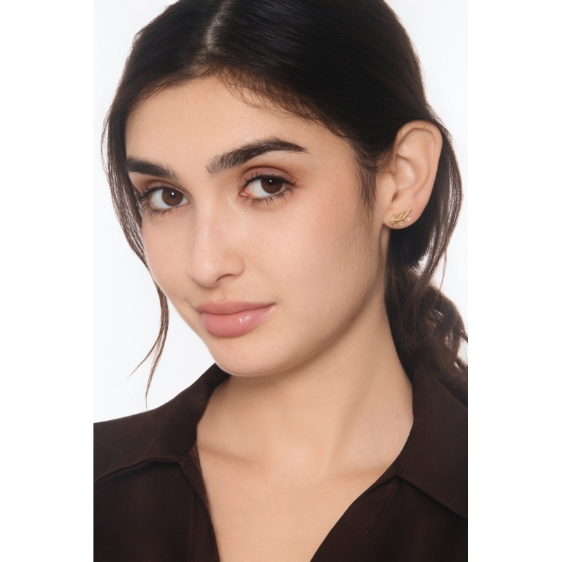 Pendientes hoja en oro amarillo 750 brillantes y satinados