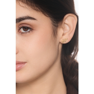 Pendientes hoja en oro amarillo 750 brillantes y satinados