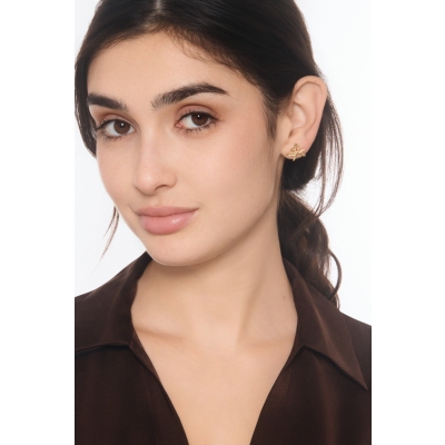 Pendientes hoja satinados y brillantes en oro amarillo 750