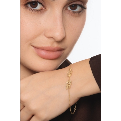 Pulsera de oro amarillo 18k con dos hojas