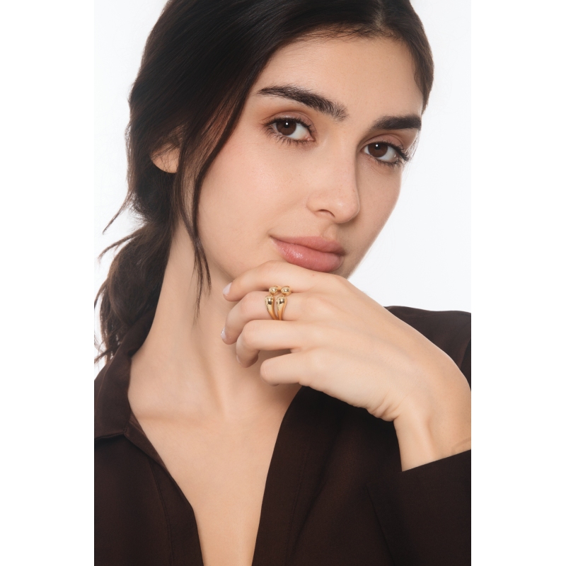 Anillo abierto chunky de oro amarillo 18k con doble gota