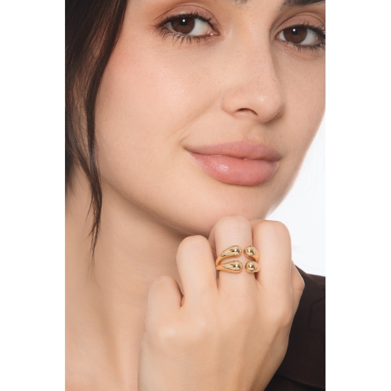 Anillo abierto chunky de oro amarillo 18k con doble gota