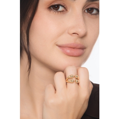 Anillo abierto chunky de oro amarillo 18k con doble gota