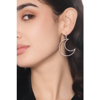 Pendientes media luna en oro blanco 18k con diamantes