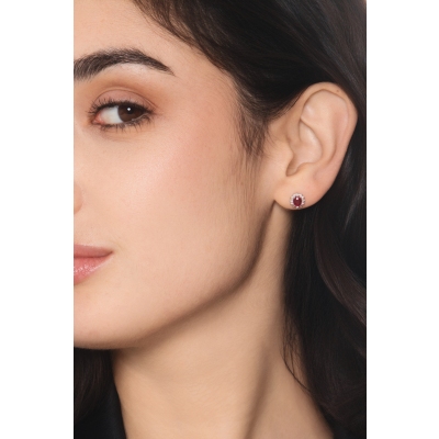 Pendientes contorno en oro blanco 18k con rubí y diamantes