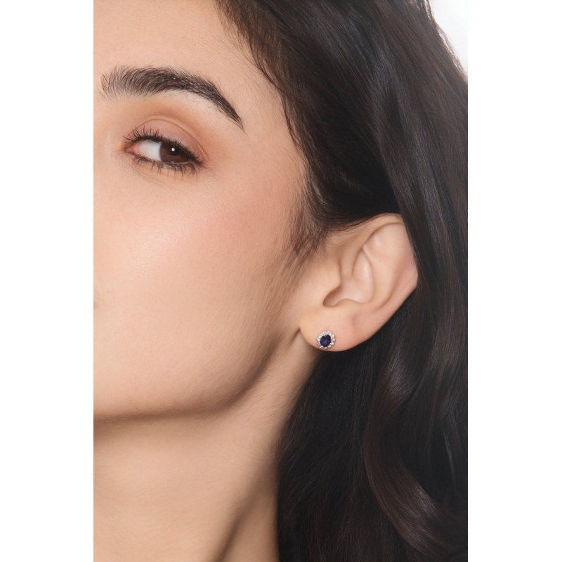 Pendientes contorno en oro blanco 18k con zafiro azul y diamantes