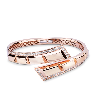 Pulsera semirrígida elástica en oro rosa 18k con diamantes