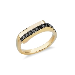 Anillo de hombre contrarié en oro amarillo 18k con diamantes negros