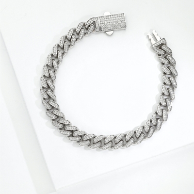 Pulsera Cuban Link en oro blanco 750 con diamantes