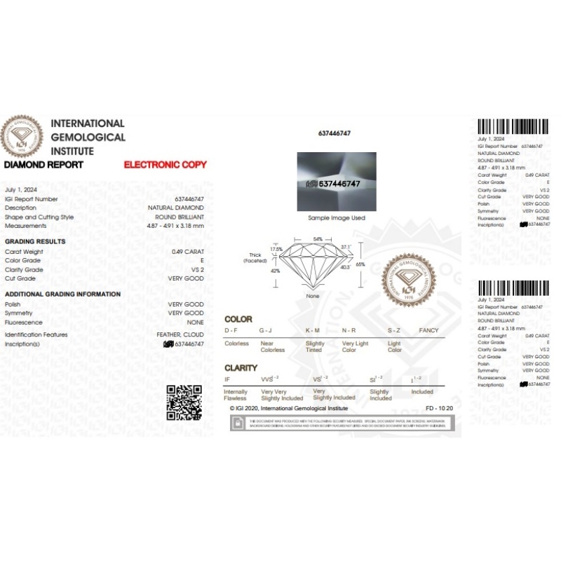 Anillo compromiso oro blanco 18k con diamante certificado IGI 0.49 CT