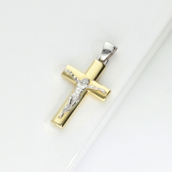 Colgante cruz en oro 18K blanco y amarillo con Cristo