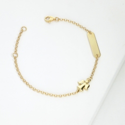 Pulsera de oro amarillo 18k con placa y angelito