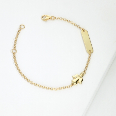 Pulsera de oro amarillo 18k con placa y angelito