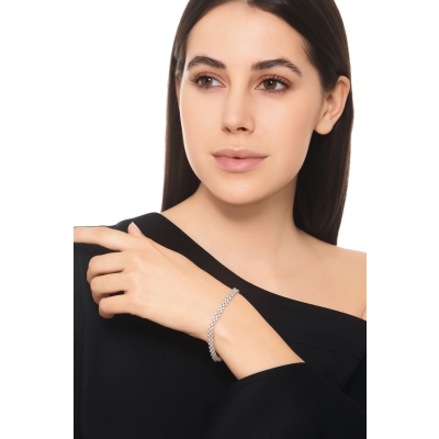 Pulsera tejido de diamantes en oro blanco 18k