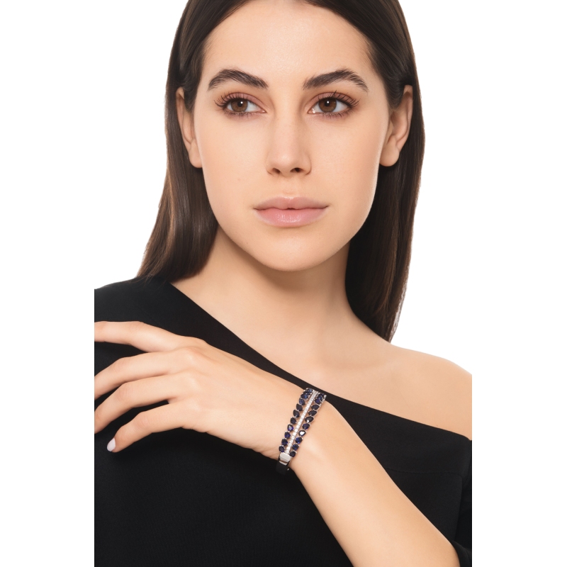 Pulsera abierta oro blanco 18k con zafiros y diamantes