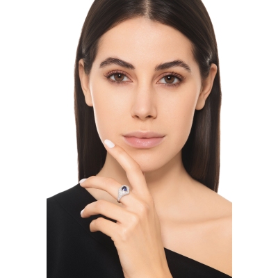 Anillo meñique oro 18k con zafiro corazón y pavé diamantes