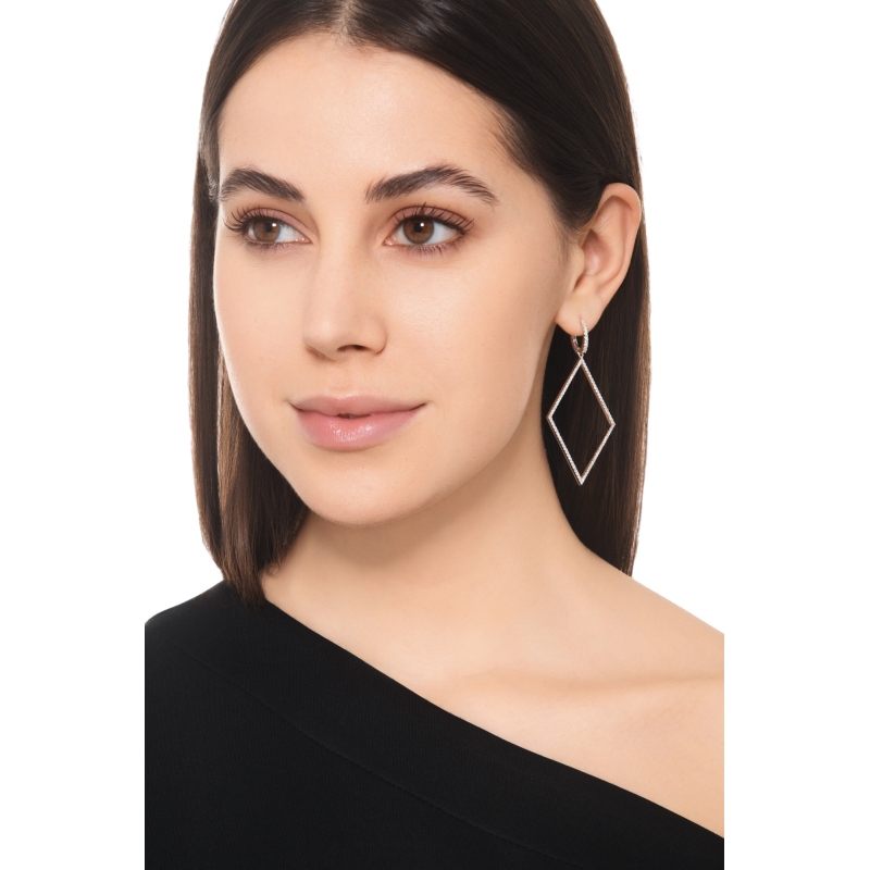 Pendientes Largos Rombo Diamantes Oro Blanco