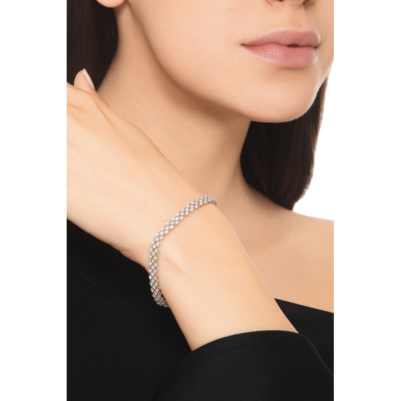 Pulsera tejido de diamantes en oro blanco 18k