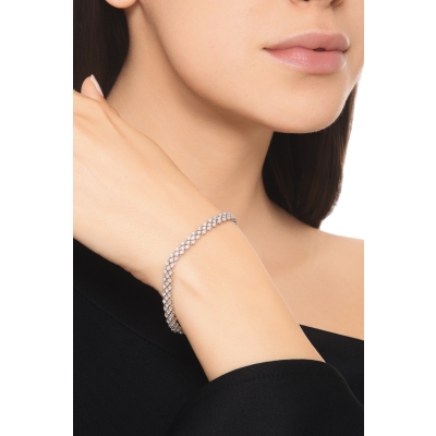 Pulsera tejido de diamantes en oro blanco 18k