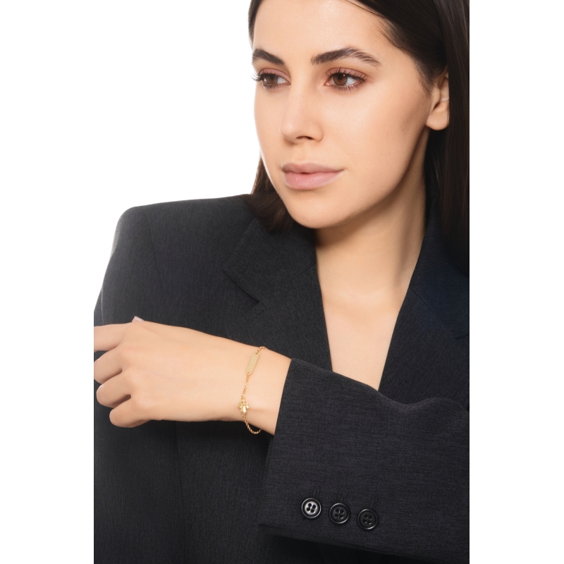 Pulsera de oro amarillo 18k con placa y angelito