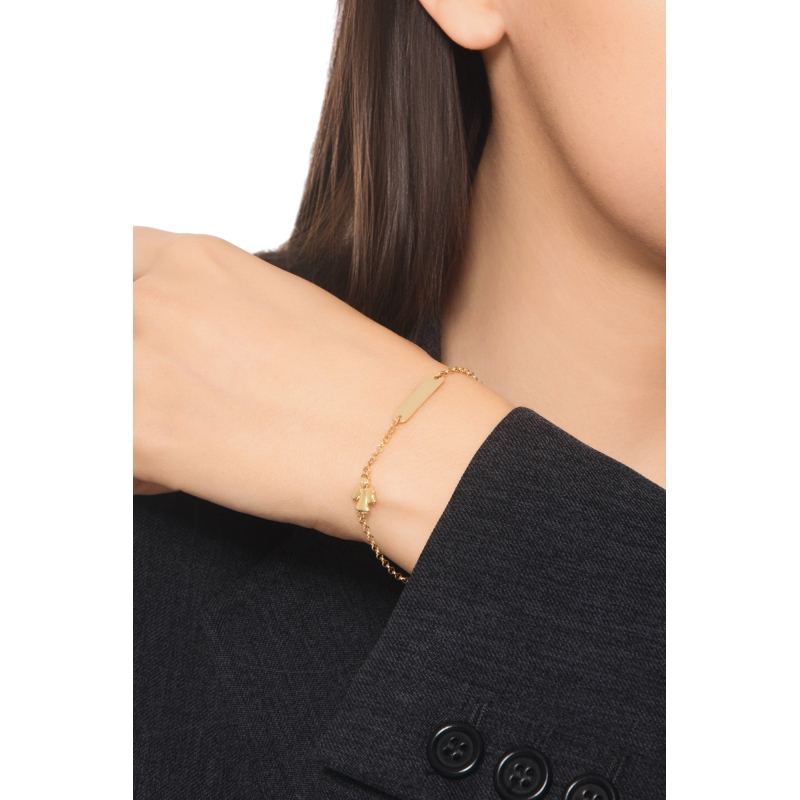 Pulsera de oro amarillo 18k con placa y angelito