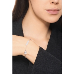 Pulsera en oro blanco 18k con placa grabable y osito 2