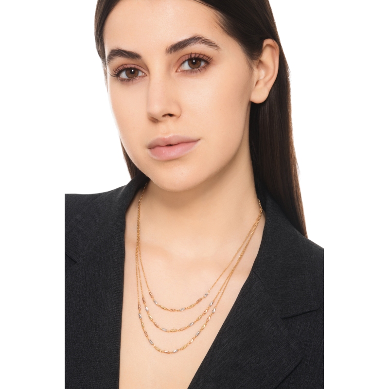 Collar tres hilos oro blanco amarillo y rosa 18k