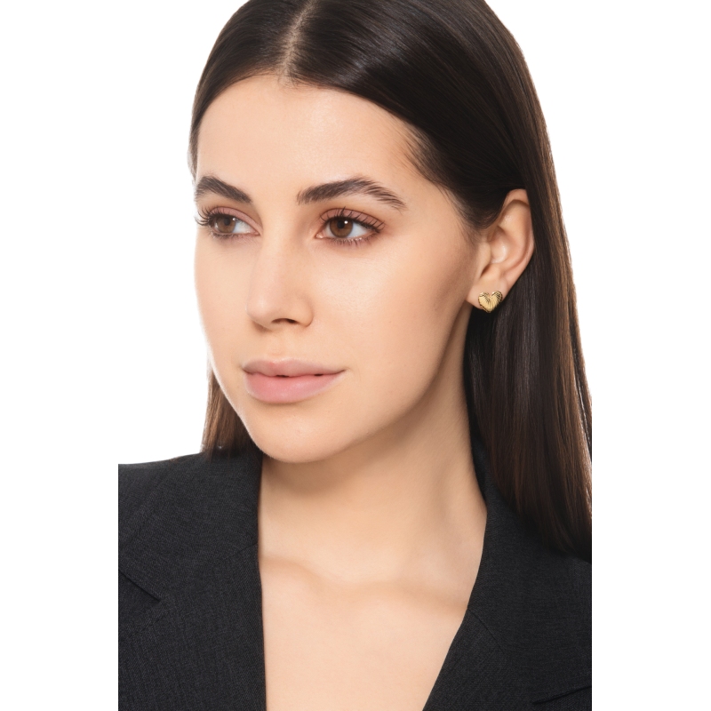 Pendientes corazón a rayas en oro amarillo 18k