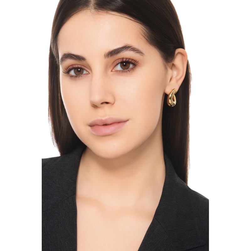 Aros bombados en oro amarillo 18k con diseño semi trenzado