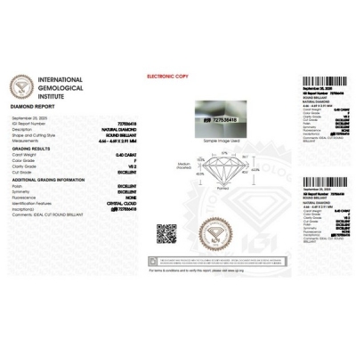 Diamante certificado IGI 0.40 CT F VS2