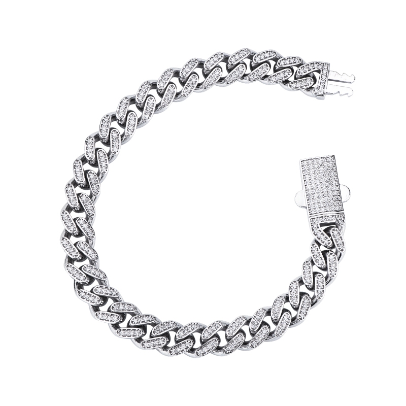 Pulsera Cuban Link en oro blanco 750 con diamantes