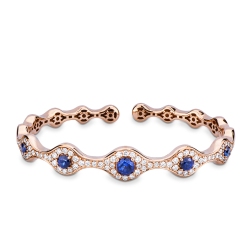 Pulsera Rígida Oro Rosa Zafiros y Diamantes