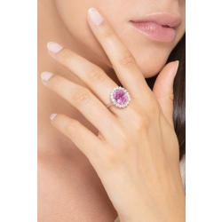 Anillo Lady Diana en oro blanco 18k con zafiro rosa y diamantes 2