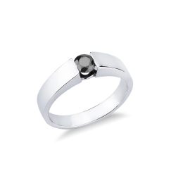 Anillo Solitario en Oro Blanco 750 con Diamante Negro 0.45 ct