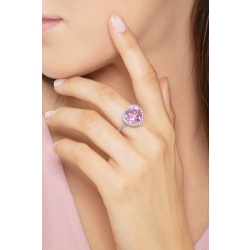 Anillo en Oro Blanco 18k con Zafiro Rosa en Forma de Corazón y Diamantes 2