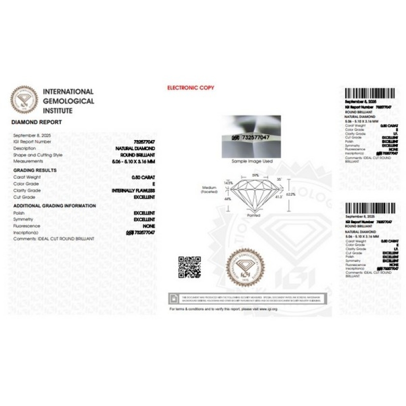 Diamante certificado IGI 0.50CT E IF