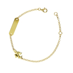 Pulsera de oro amarillo 18k con placa y angelito