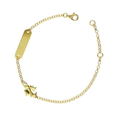 Pulsera de oro amarillo 18k con placa y angelito