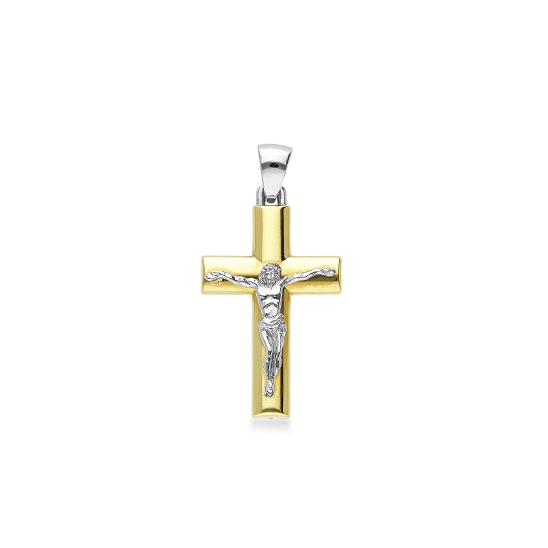 Colgante cruz en oro 18K blanco y amarillo con Cristo