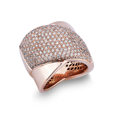 Anillo banda oro rosa 18K diamantes brillantes