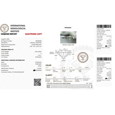 Diamante certificado IGI  0.30 CT E VVS1 