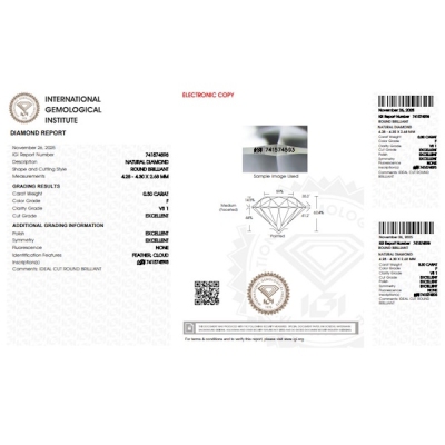 Diamante certificado IGI 0.30 CT F VS1