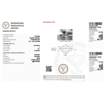 Diamante certificado IGI 0.30 CT F VS1