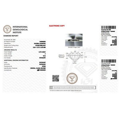 Diamante certificado IGI 0.70 CT F VS2