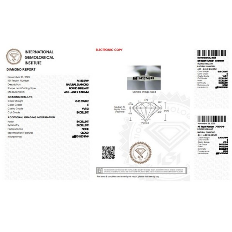 Diamante certificado IGI  0.30 CT E VVS2