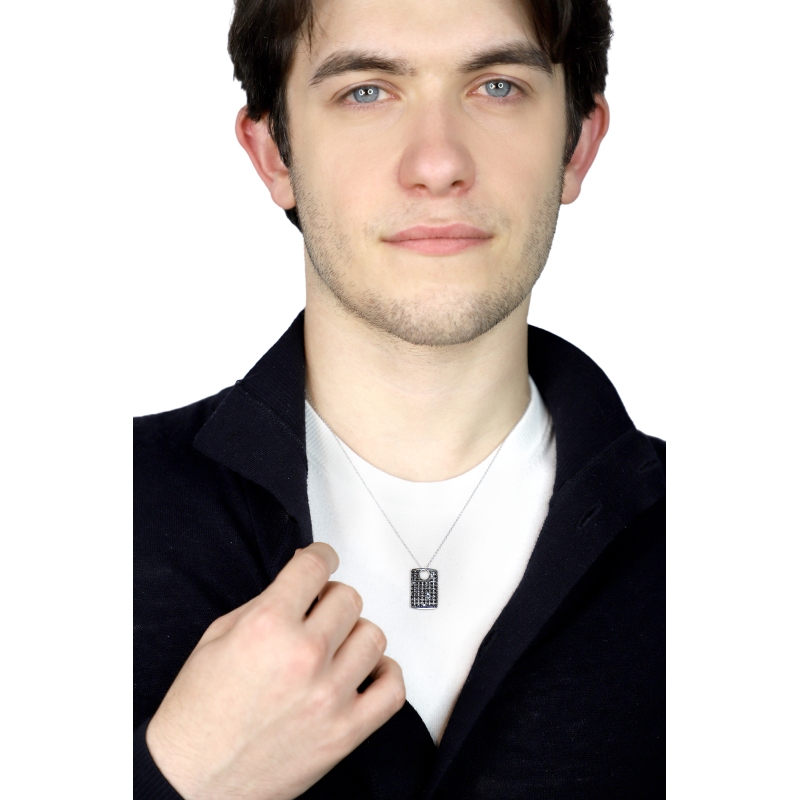 Collar en oro blanco 18k con colgante de diamantes negros 50 cm