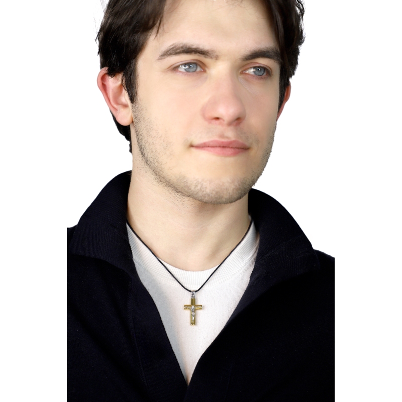 Colgante cruz en oro 18K blanco y amarillo con Cristo