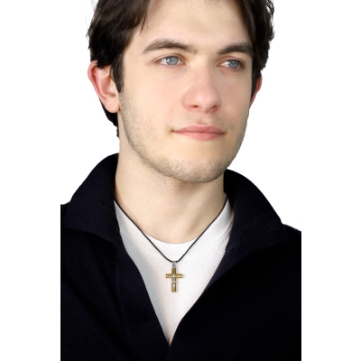 Colgante cruz en oro 18K blanco y amarillo con Cristo