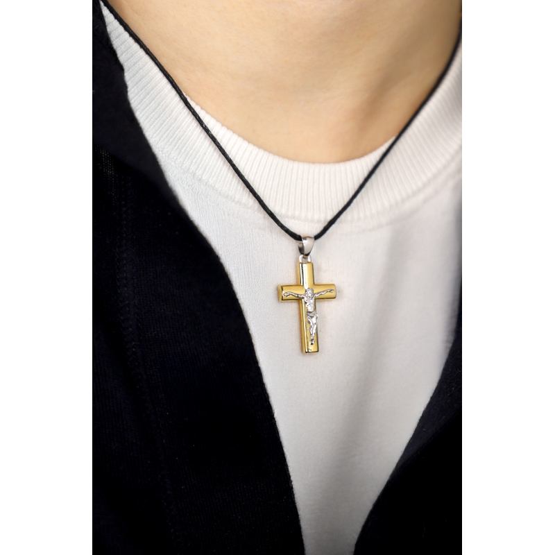 Colgante cruz en oro 18K blanco y amarillo con Cristo